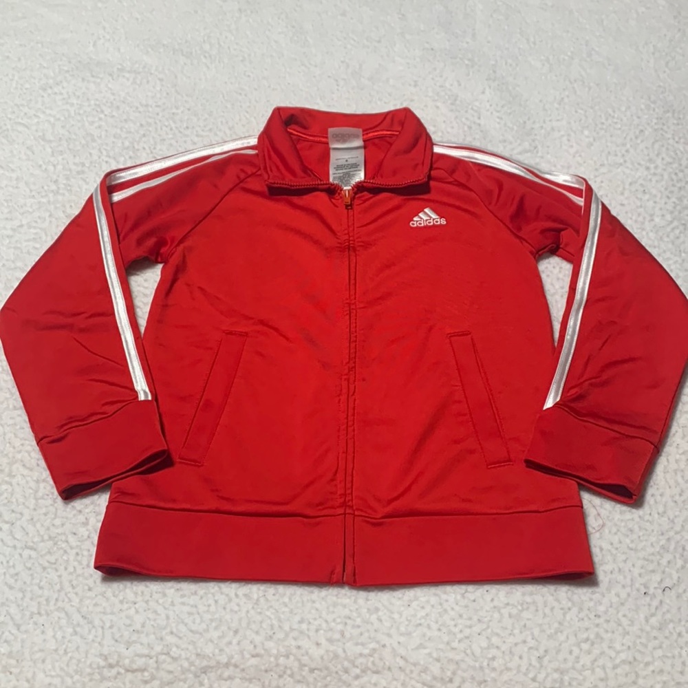 adidas Kids Red Jacket with White Stripes
